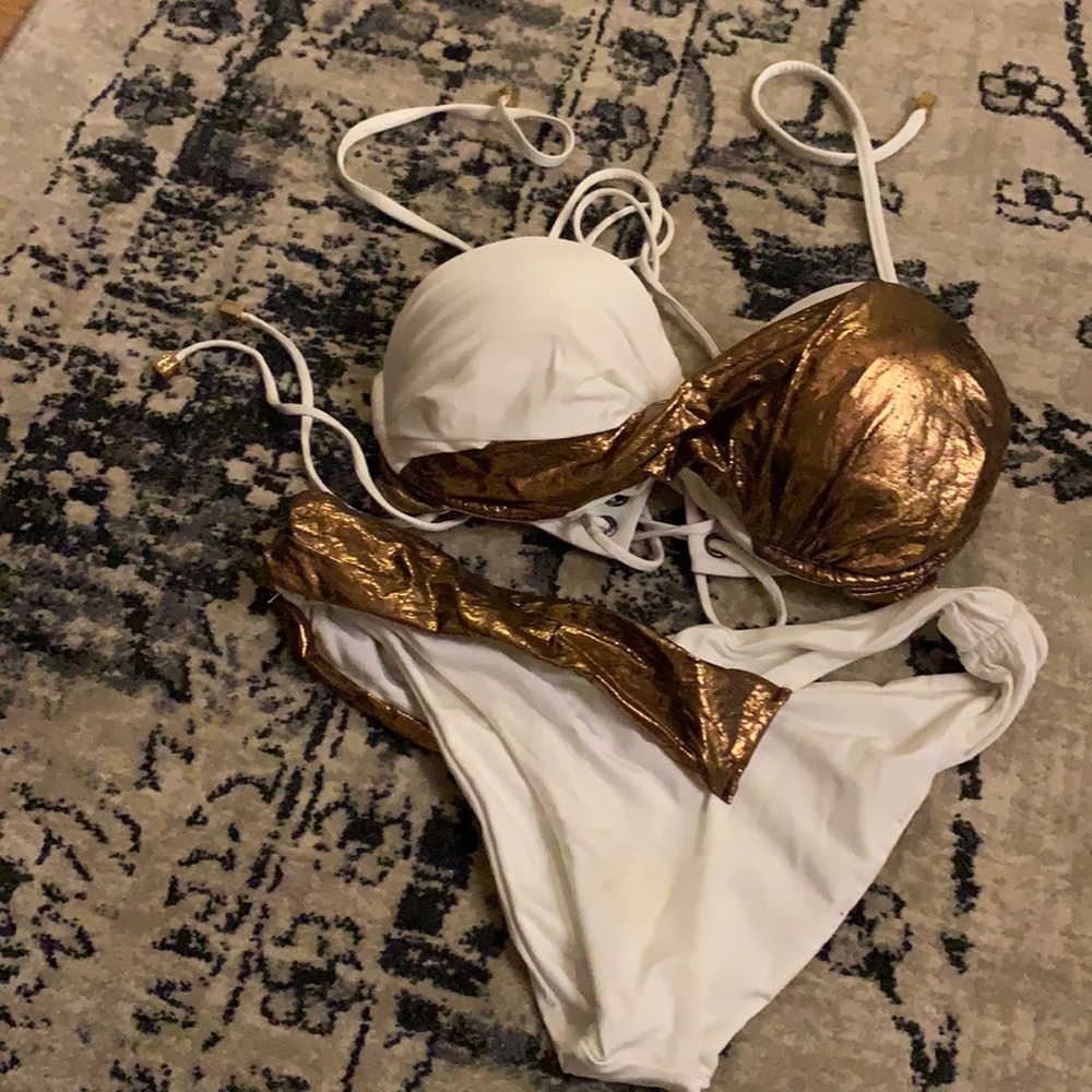 White and gold new Beach Bunny bathing suit